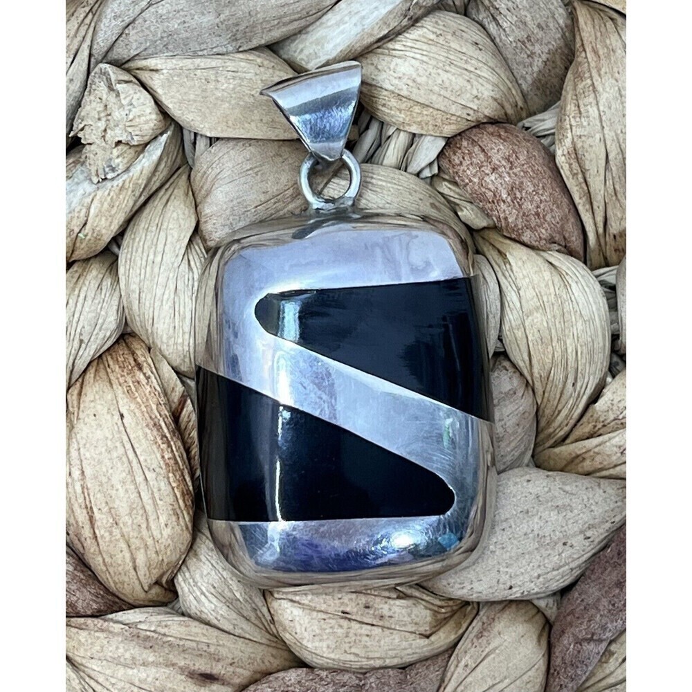 Vintage Black Onyx Color Block Slide Mexico LTT Talleres Laguna 925 Sterling